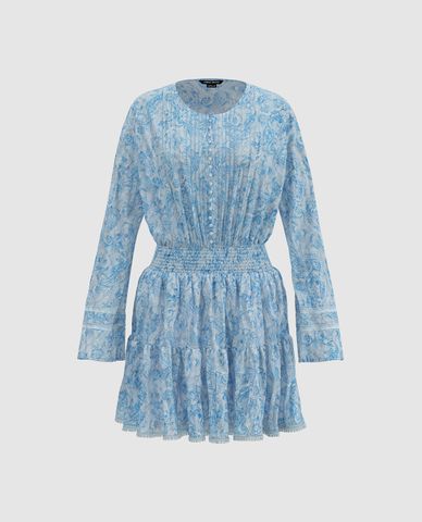  URBAN REVIVO - Đầm xếp tầng mini họa tiết hoa nhí 