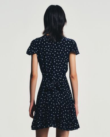  URBAN REVIVO - Đầm mini cổ V họa tiết hoa nhí 
