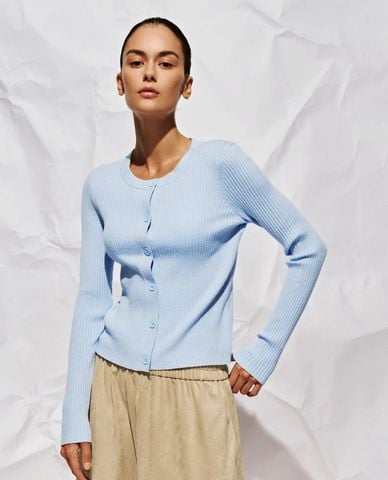  URBAN REVIVO - Áo khoác cardigan nữ cổ tròn tay dài phom ôm 