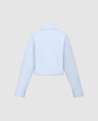  URBAN REVIVO - Áo sơ mi nữ tay dài phom croptop phối ren 