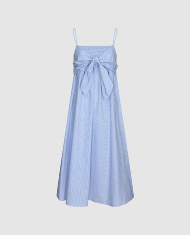  URBAN REVIVO - Đầm hai dây midi kẻ caro phối nơ 