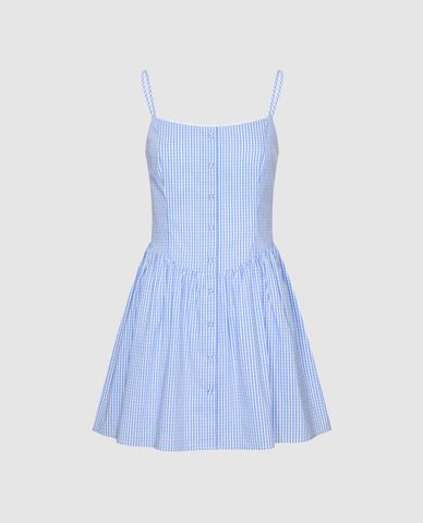  URBAN REVIVO - Đầm hai dây mini kẻ sọc phối nút 