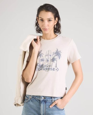  CONVERSE - Áo thun nữ cổ tròn tay ngắn Echo Palms 