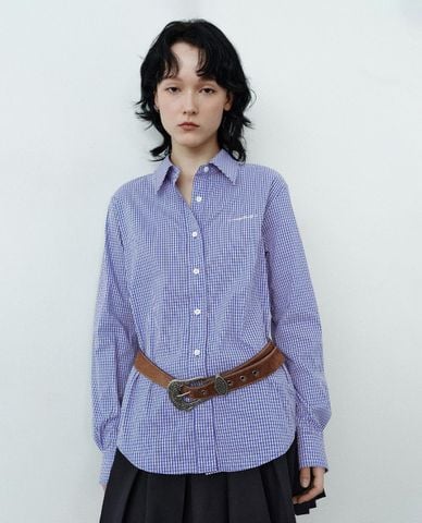  URBAN REVIVO - Áo sơ mi nữ cổ bẻ tay dài kẻ caro 