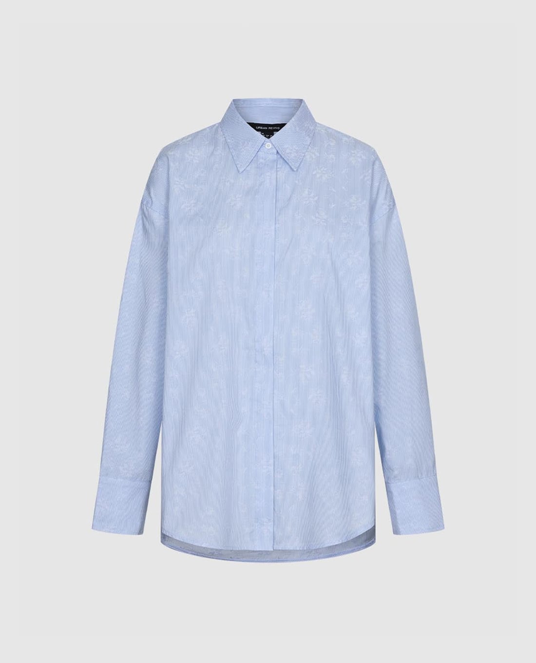 URBAN REVIVO - Áo sơ mi nữ cổ bẻ tay dài kẻ sọc