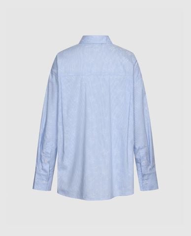  URBAN REVIVO - Áo sơ mi nữ cổ bẻ tay dài kẻ sọc 