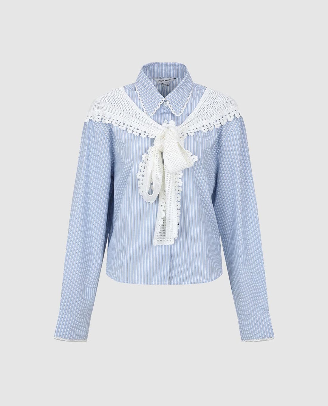 URBAN REVIVO - Áo sơ mi nữ tay dài kẻ sọc phối khăn choàng