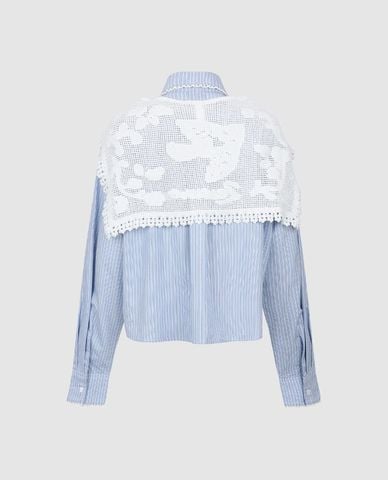  URBAN REVIVO - Áo sơ mi nữ tay dài kẻ sọc phối khăn choàng 