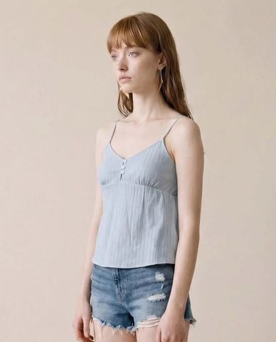  URBAN REVIVO - Áo hai dây nữ cổ V kẻ sọc phối nút 