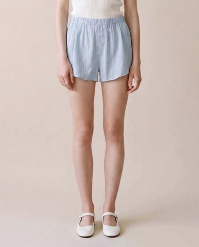  URBAN REVIVO - Quần short ngắn nữ lưng thun kẻ sọc 
