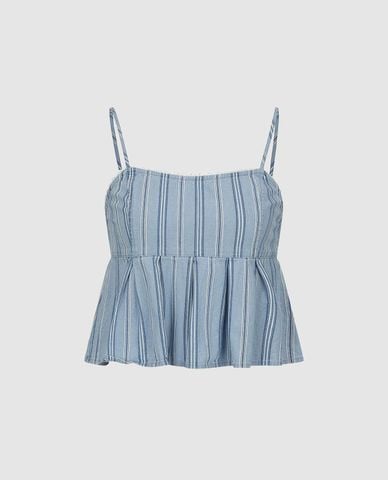  URBAN REVIVO - Áo hai dây nữ denim kẻ sọc 