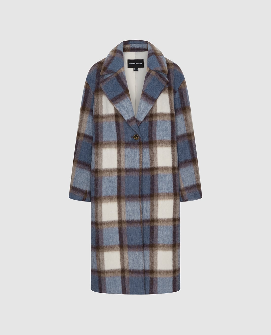 URBAN REVIVO - Áo khoác măng tô nữ dáng dài sọc caro