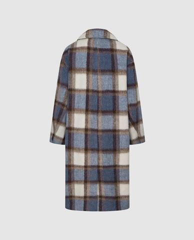  URBAN REVIVO - Áo khoác măng tô nữ dáng dài sọc caro 