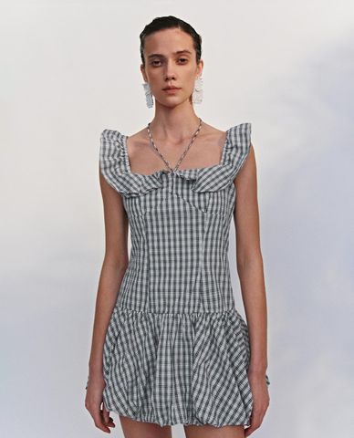  URBAN REVIVO - Đầm hai dây mini cổ vuông kẻ caro 
