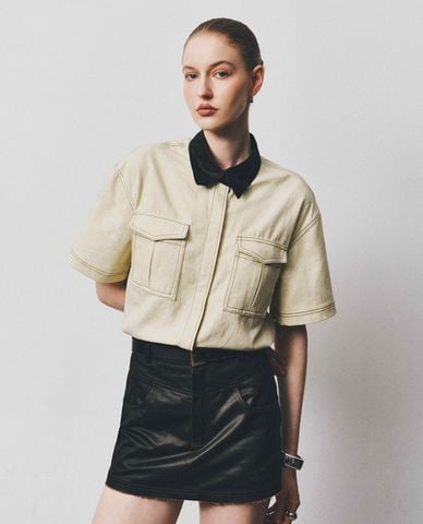  DEZUS - Áo sơ mi nữ cổ bẻ tay ngắn Rira 