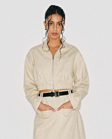  DEZUS - Áo khoác croptop nữ tay dài khóa kéo Asiana 