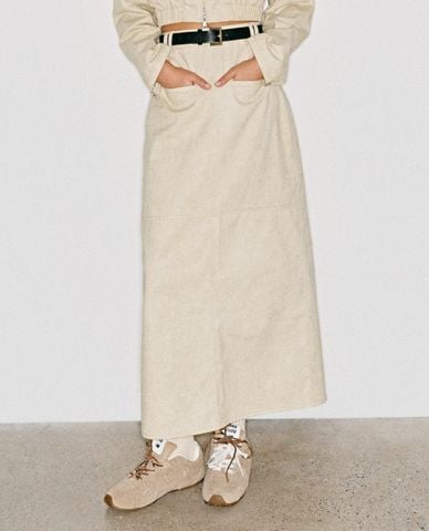  DEZUS - Chân váy phom suông midi xẻ tà Asiana 