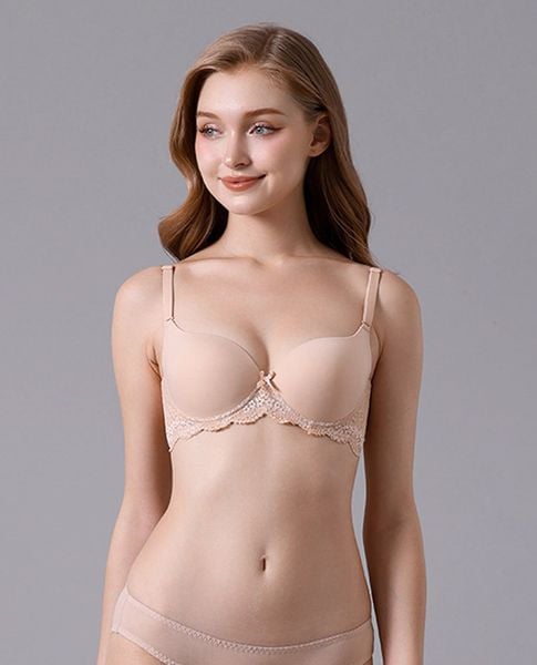  MISAKI - Áo ngực mút mỏng cúp trơn dây lưng ren 