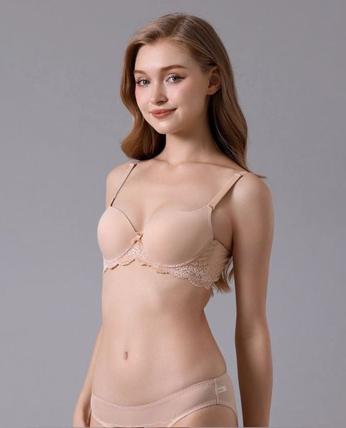 MISAKI - Áo ngực mút mỏng cúp trơn dây lưng ren 