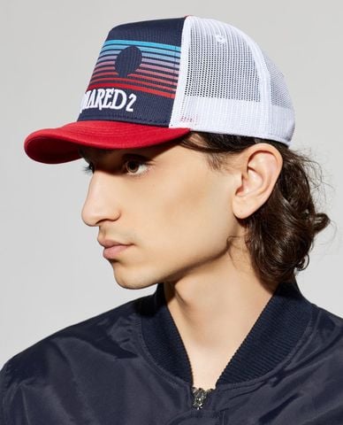  DSQUARED2 - Nón bóng chày nam thêu chữ phối lưới 