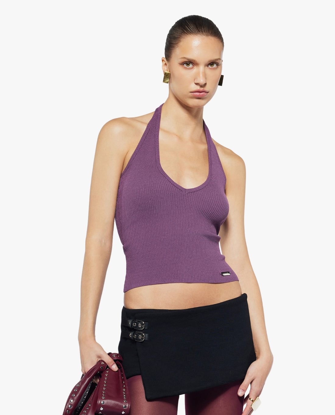 FANCì CLUB - Áo kiểu nữ dệt kim cổ yếm phom ôm