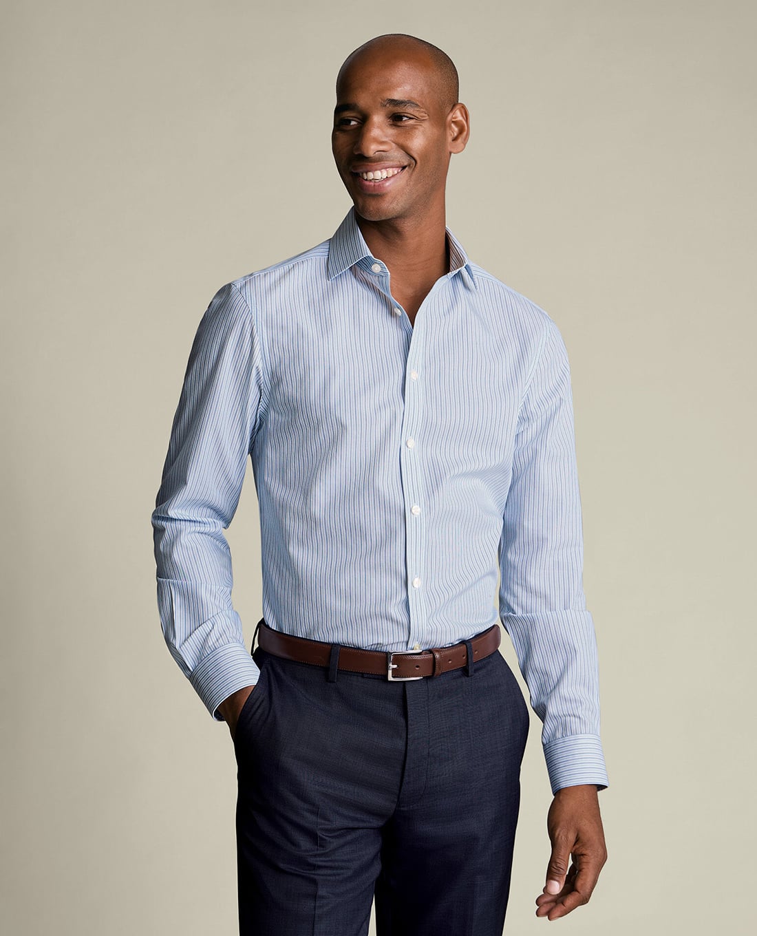 CHARLES TYRWHITT - Áo sơ mi nam cổ bẻ tay dài kẻ sọc