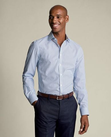  CHARLES TYRWHITT - Áo sơ mi nam cổ bẻ tay dài kẻ sọc 
