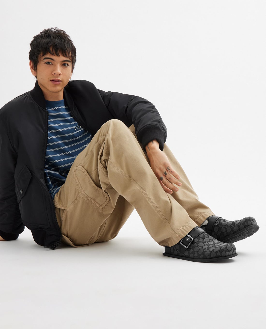 Giày mules nam Coach Buckle In Signature Jacquard