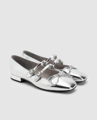  URBAN REVIVO - Giày búp bê nữ quai ngang phối nơ đính đá 