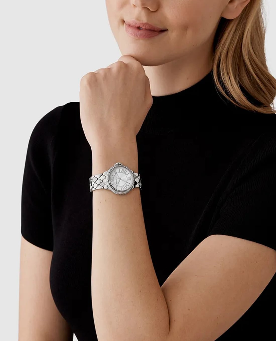 Đồng hồ nữ Michael Kors Mini Camille Pavé 33mm dây bạc đính đá