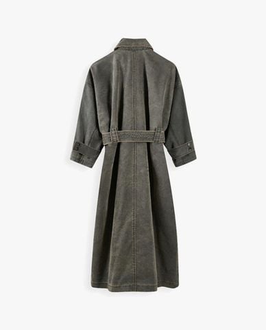  DEZUS - Áo khoác măng tô nữ dáng dài phối thắt lưng Silhouette 