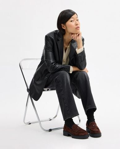  COACH - Giày lười nữ mũi tròn đế vừa Leah 