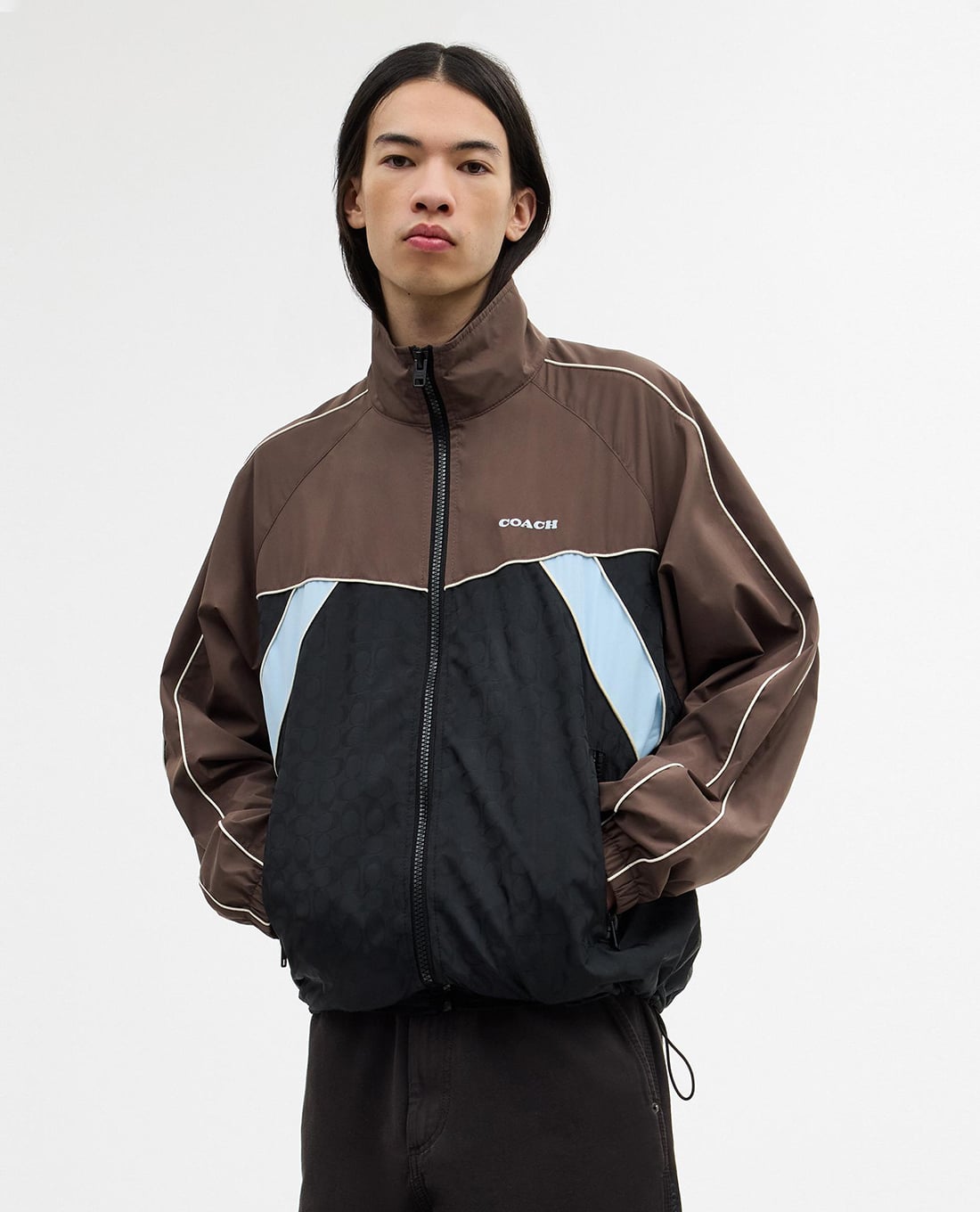 COACH - Áo khoác thể thao nam tay dài cổ trụ Track