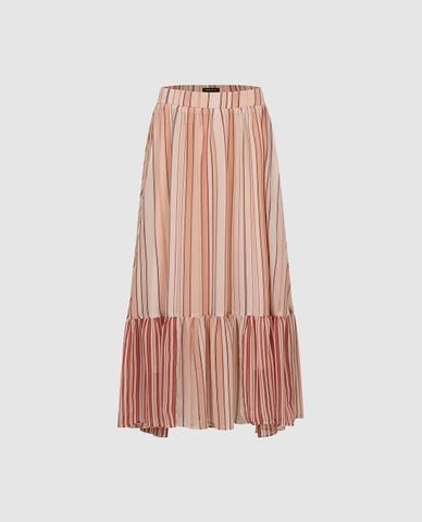  URBAN REVIVO - Chân váy chữ A midi cạp xếp li kẻ sọc 