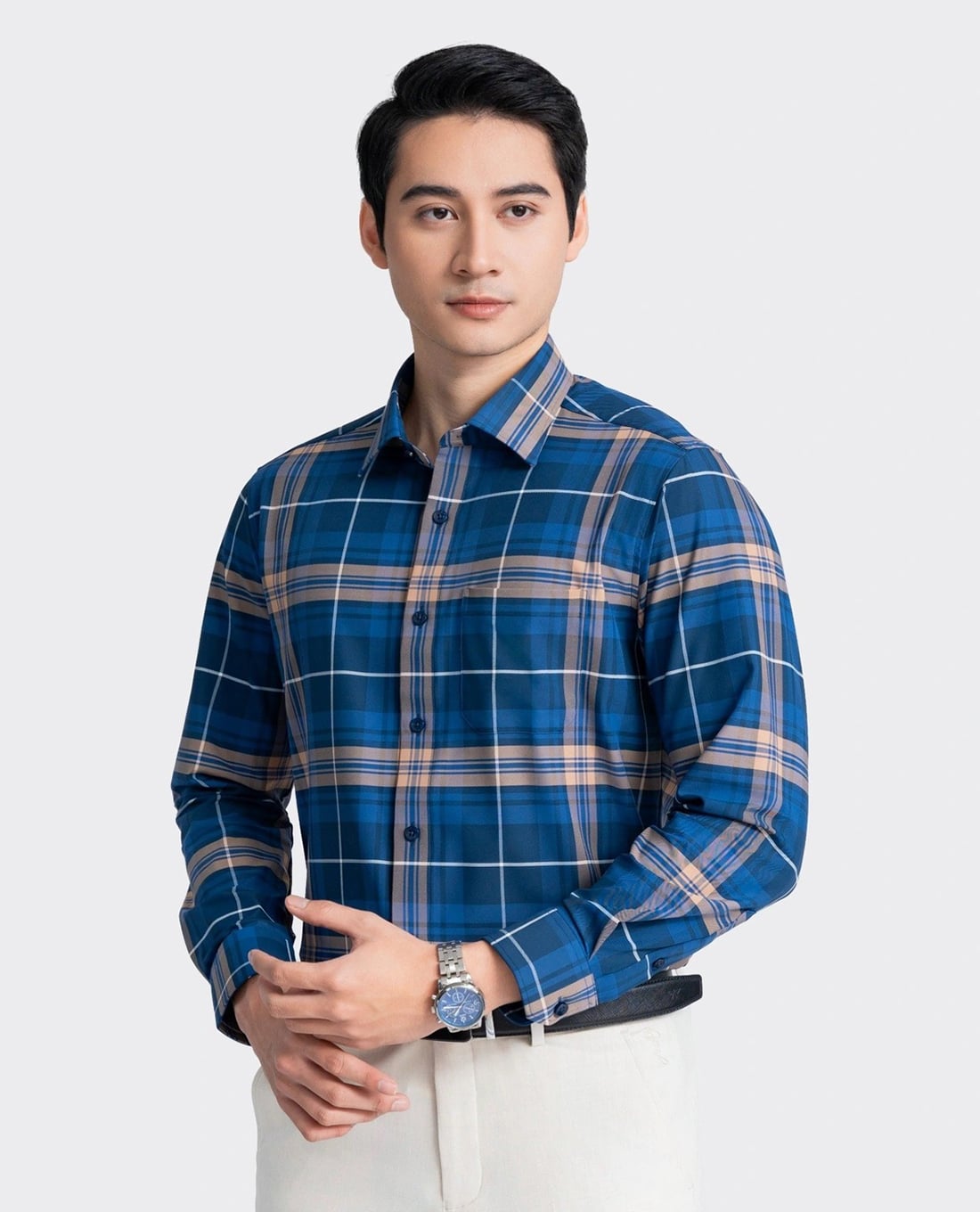 ARISTINO BUSINESS - Áo sơ mi nam cổ bẻ tay dài kẻ caro