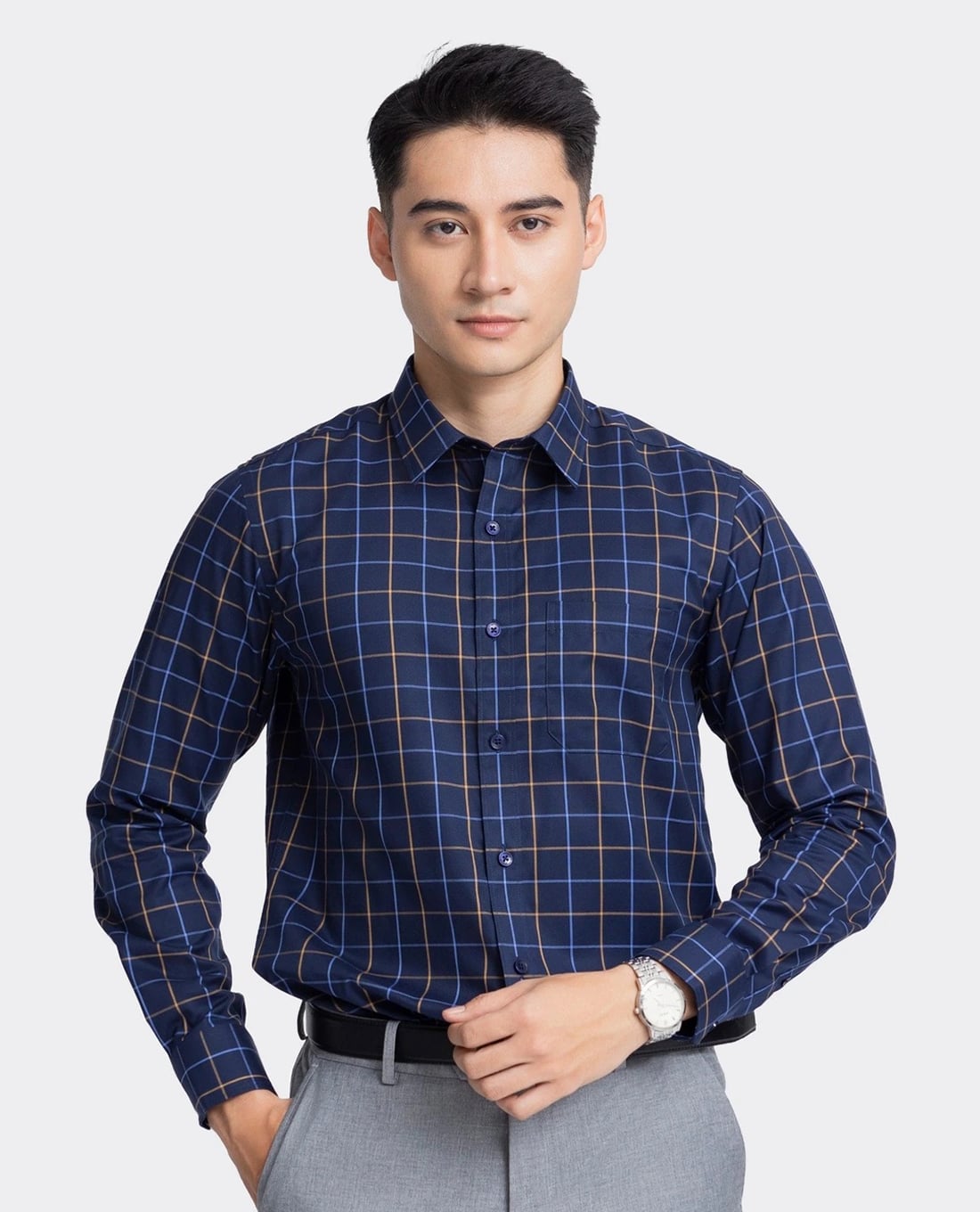 ARISTINO BUSINESS - Áo sơ mi nam cổ bẻ tay dài kẻ caro