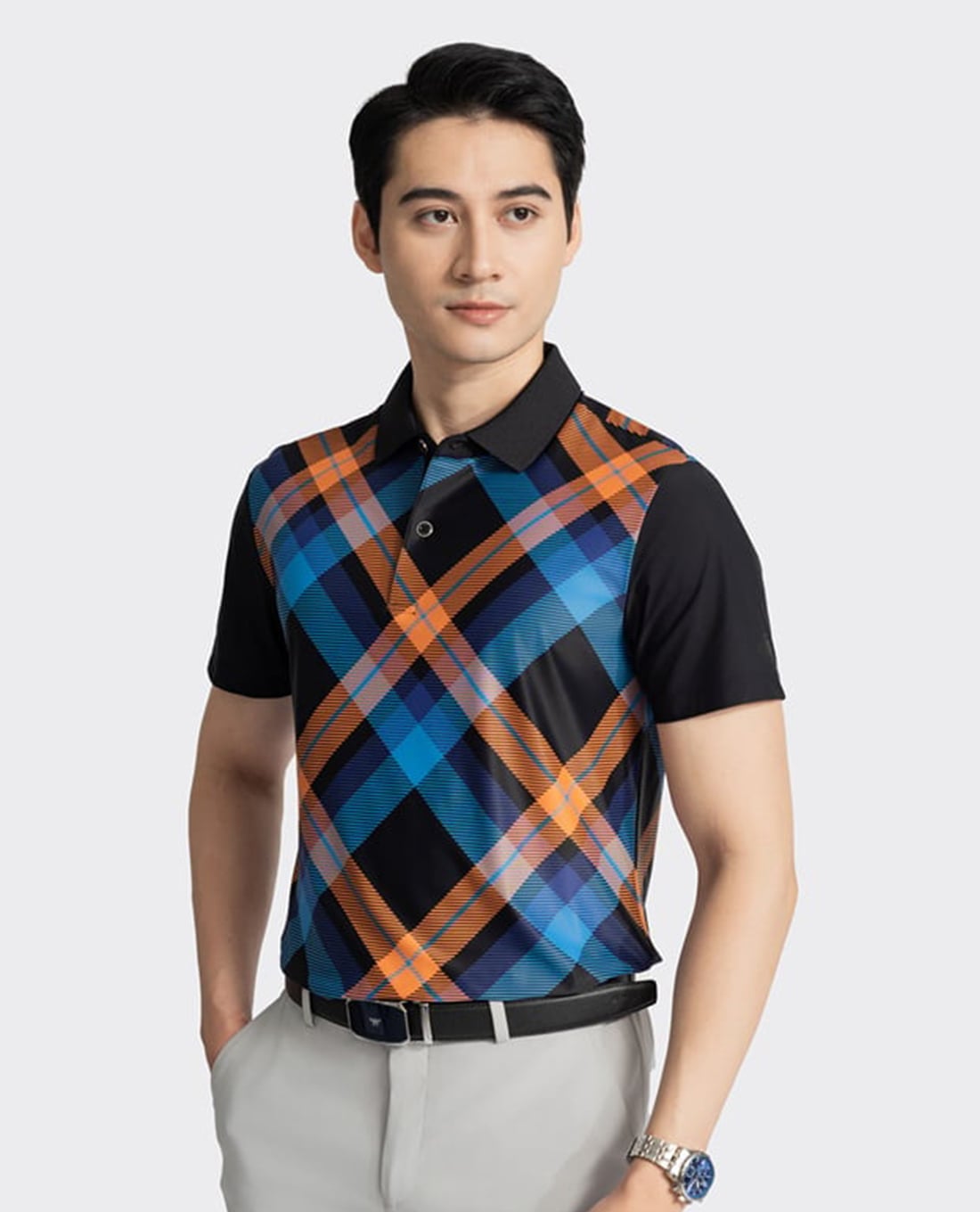 ARISTINO BUSINESS - Áo polo nam cổ bẻ tay ngắn kẻ caro