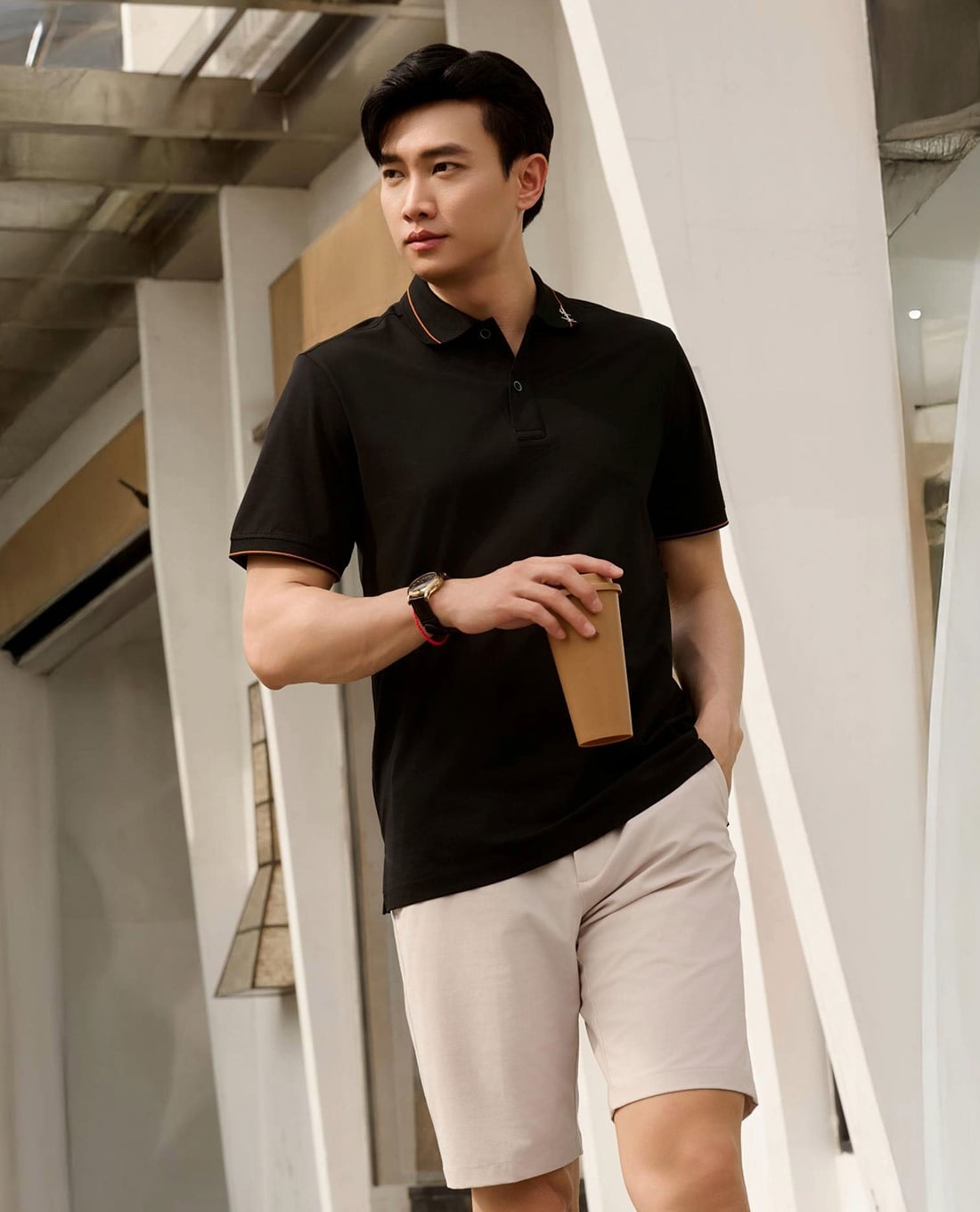 ARISTINO BUSINESS - Áo polo nam cổ bẻ tay ngắn thêu logo
