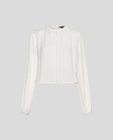  URBAN REVIVO - Áo kiểu nữ cổ tròn tay dài phối ren 