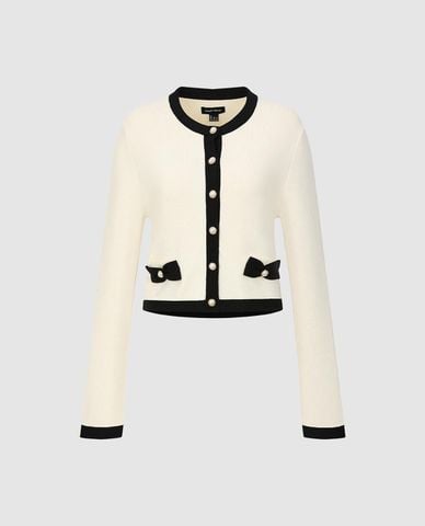  URBAN REVIVO - Áo khoác cardigan nữ cổ tròn phối nơ 