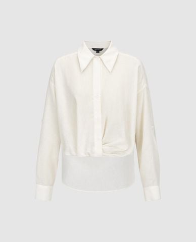  URBAN REVIVO - Áo sơ mi nữ tay dài phom rộng gập tà 