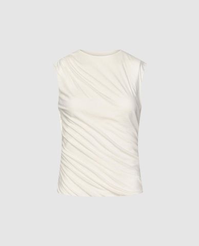  URBAN REVIVO - Áo sát nách nữ cổ tròn xếp nếp 