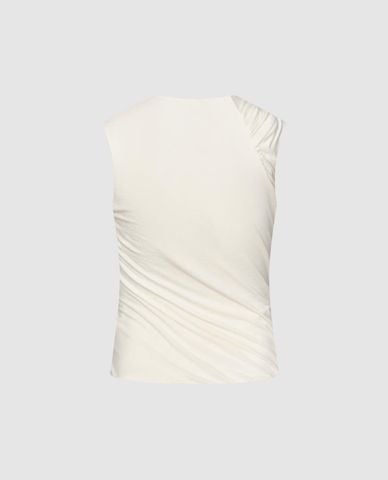  URBAN REVIVO - Áo sát nách nữ cổ tròn xếp nếp 