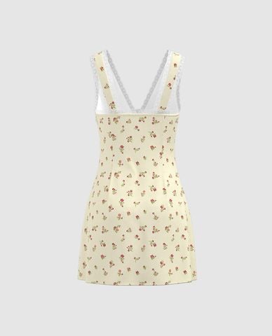  URBAN REVIVO - Đầm hai dây mini phối hoa nhí 