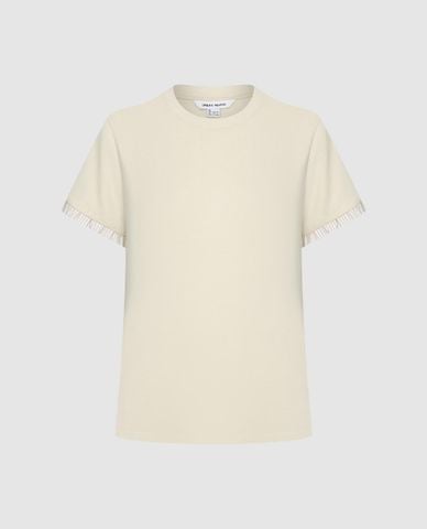  URBAN REVIVO - Áo thun nữ cổ tròn tay ngắn phối viền 