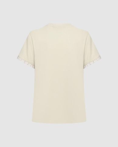  URBAN REVIVO - Áo thun nữ cổ tròn tay ngắn phối viền 