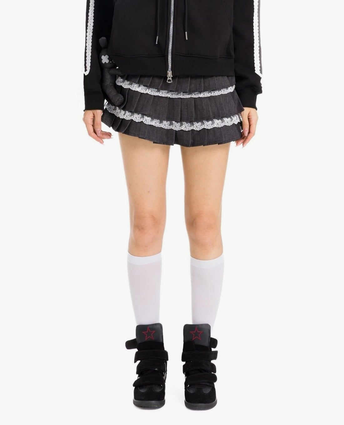 BAD RABBIT CLUB - Chân váy xếp tầng mini Noir Rabbit