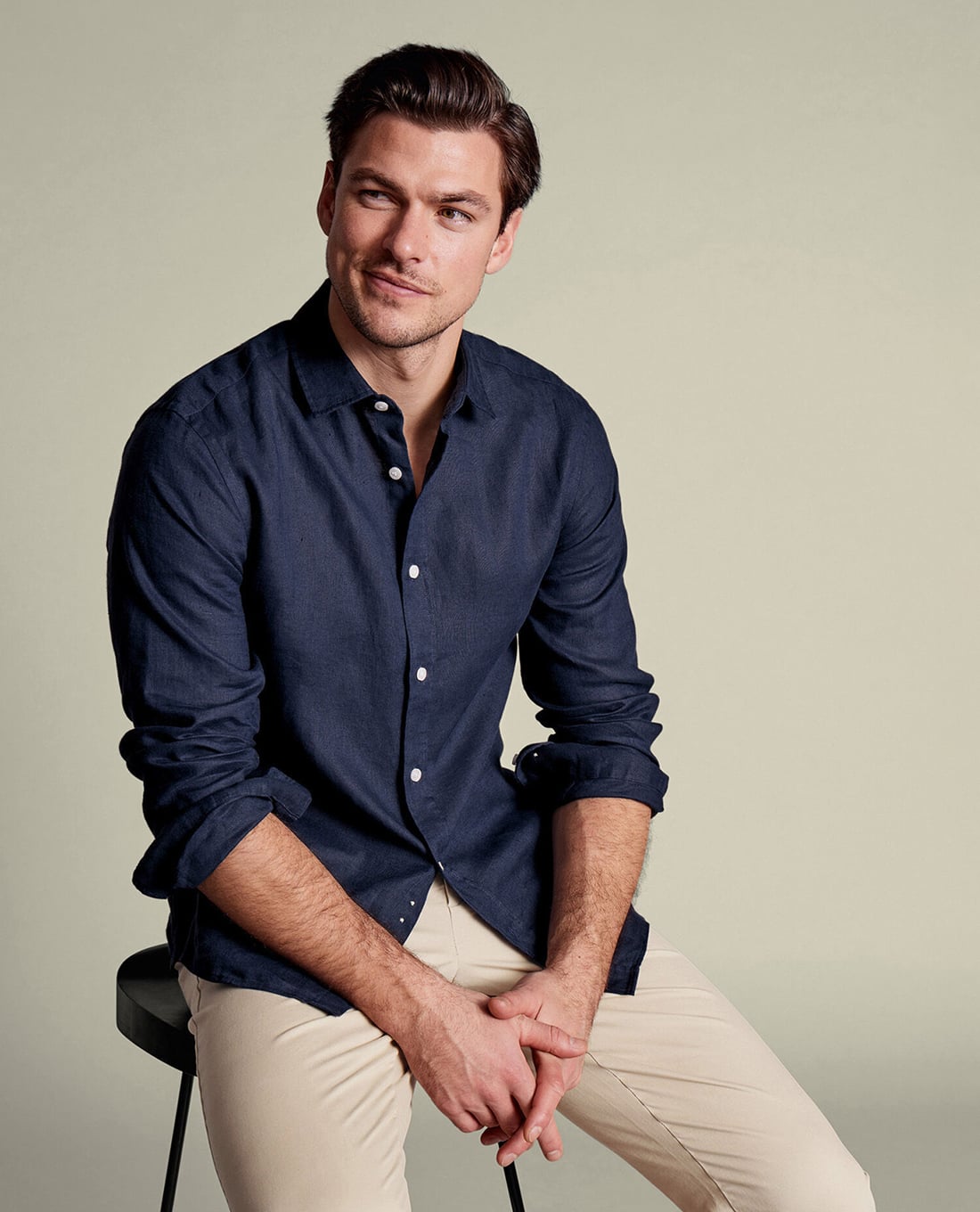 CHARLES TYRWHITT - Áo sơ mi nam cổ bẻ tay dài Pure Linen