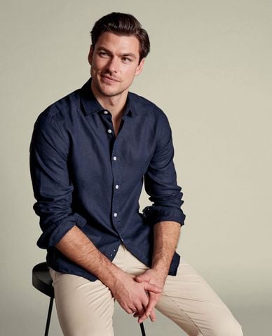  CHARLES TYRWHITT - Áo sơ mi nam cổ bẻ tay dài Pure Linen 