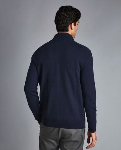  CHARLES TYRWHITT - Áo dệt kim nam cổ trụ tay dài Merino Zip 